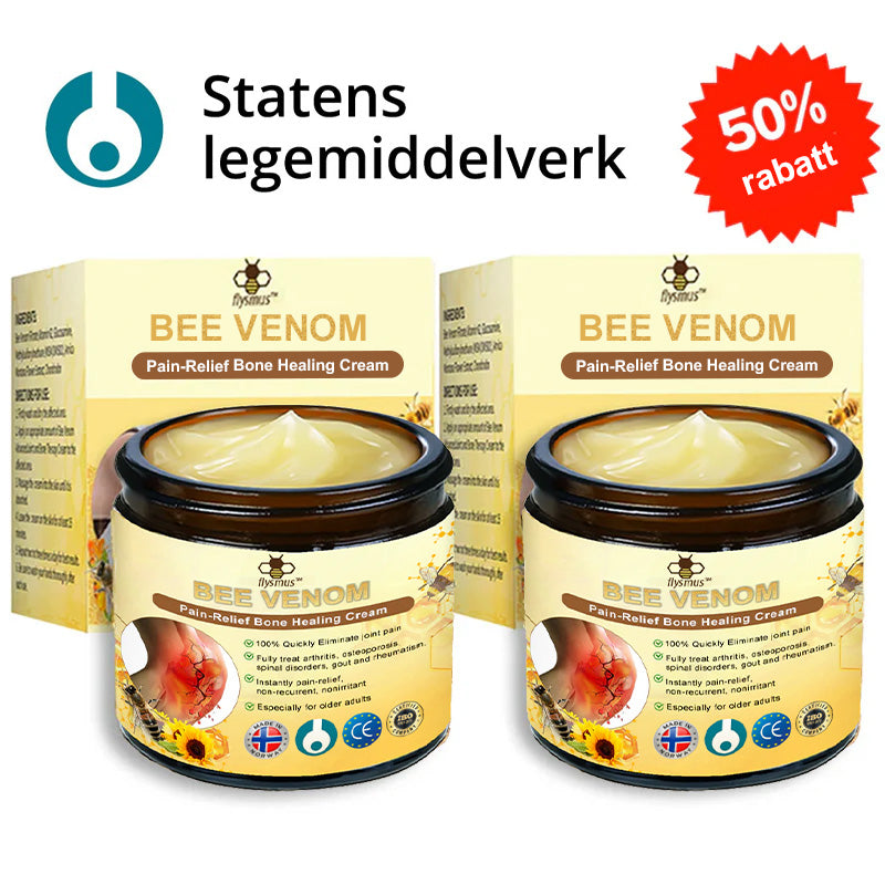 ✅ Offisiell butikk: flysmus™ Bee Venom Smertelindrende Beinhelingskrem 👨‍⚕️ Godkjent av Norsk Ortopedisk Forening (NOF) (Lindrer leddsmerter, hevelse, stivhet, rødhet, varme, ømhet og leddutmattelse)